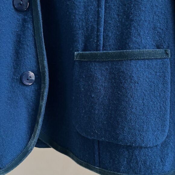 Vintage Talbots Royal Blue Merino Wool Blazer Coat Velvet Trim Size Large - Picture 3 of 8